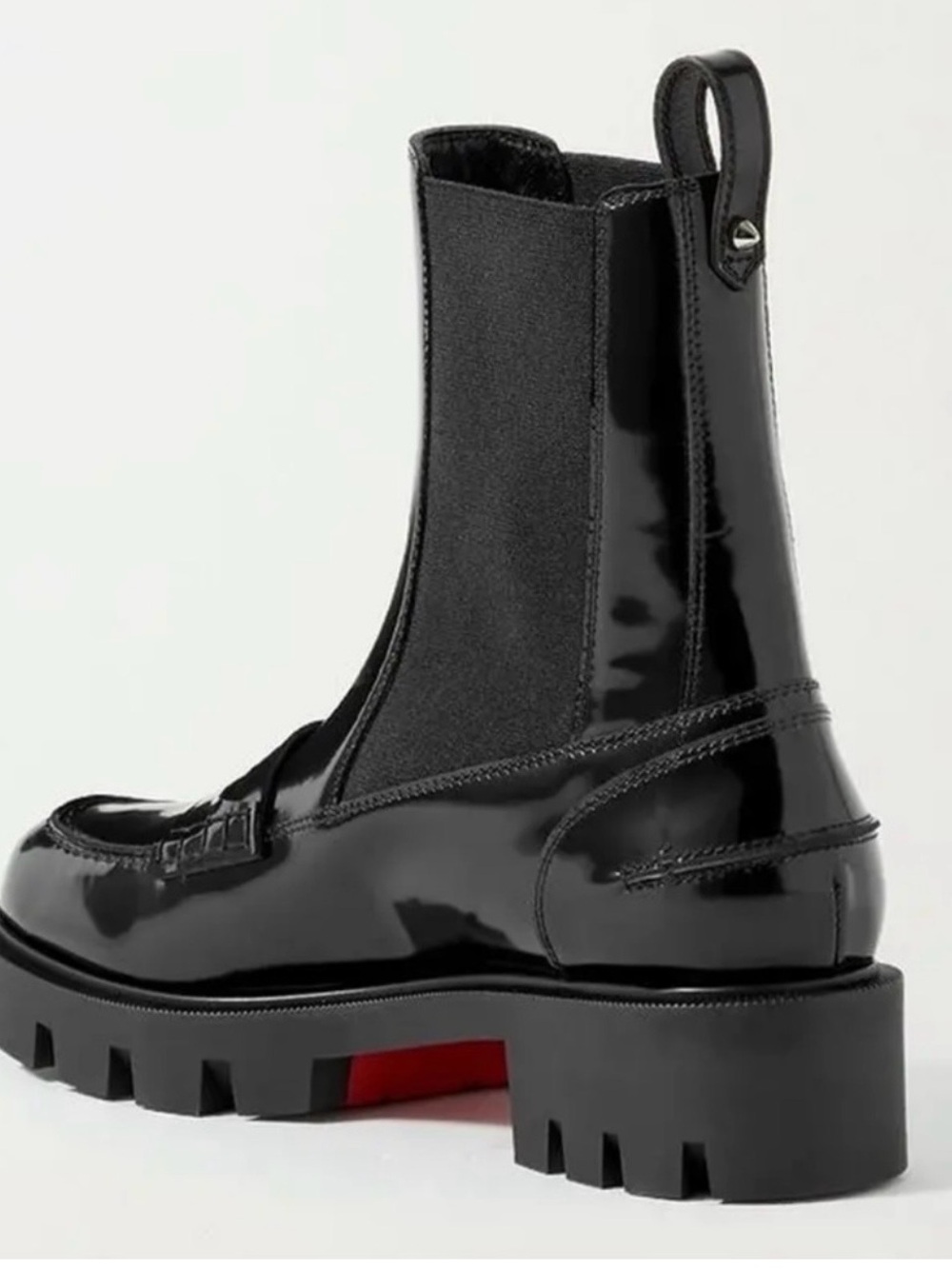 Christian Louboutin Black Patent Leather Lug Sole Chelsea Booties